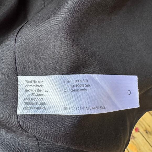 Eileen Fisher Jacket Long Black 100% Silk Open Front 3/4 Sleeve Classic Preppy M - Picture 9 of 10
